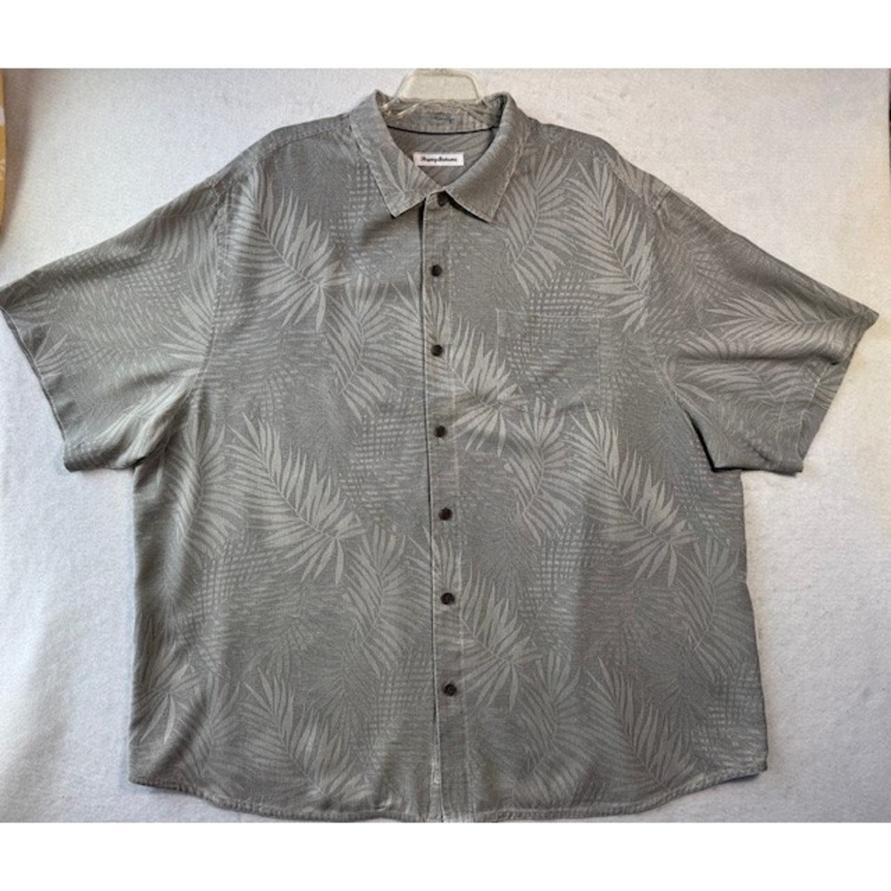 Tommy Bahama Mens Grey 100% Silk Palm Leaf Jacquard Short Sleeve Button Shirt 2X - Picture 2 of 8